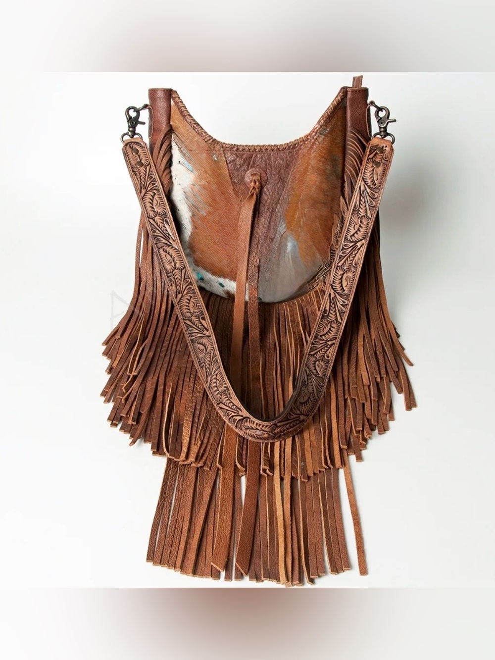 Western Bag Boho Fringe Leather Shoulder Bag - Brown Western Fringe Bag